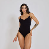 Body sem Costura Canelado Alça Fina Preto